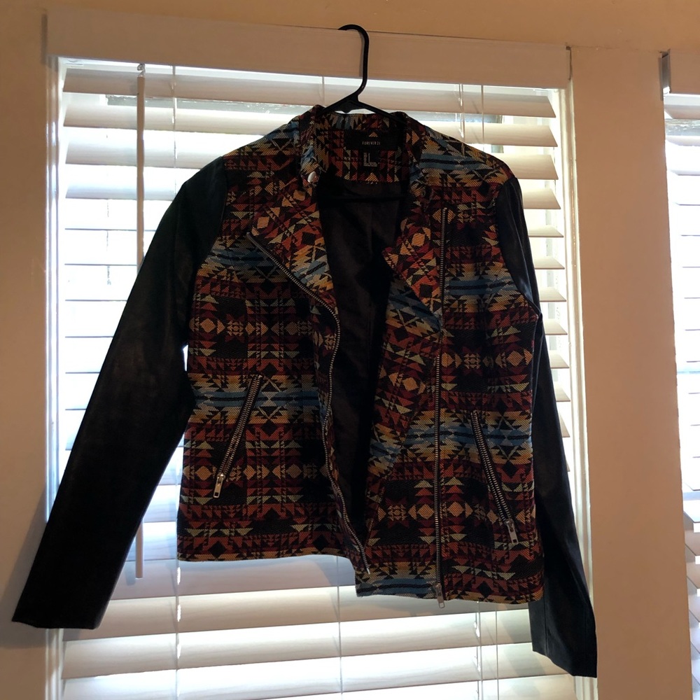 Tribal print moto jacket